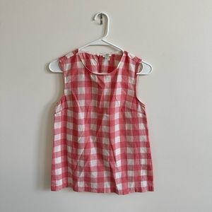 J. Crew Factory Red & White Checked "Picnic" Linen/Cotton Top